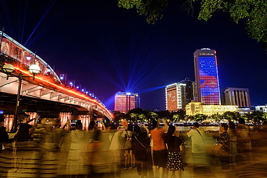 广州海珠桥国庆灯光夜景