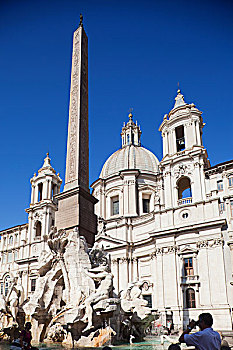 意大利,罗马,纳佛那广场,喷泉,四个,河,教堂