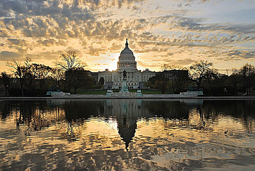 国会山,建筑,早晨,彩色,云,华盛顿特区