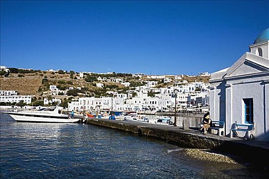 船,码头,米克诺斯岛,基克拉迪群岛,希腊