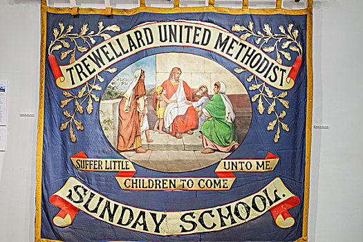 英格兰,康沃尔,锡,矿,展示,教堂,星期日,学校,旗帜