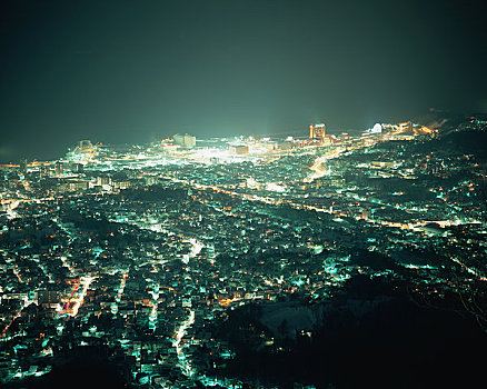 夜景,城市,山