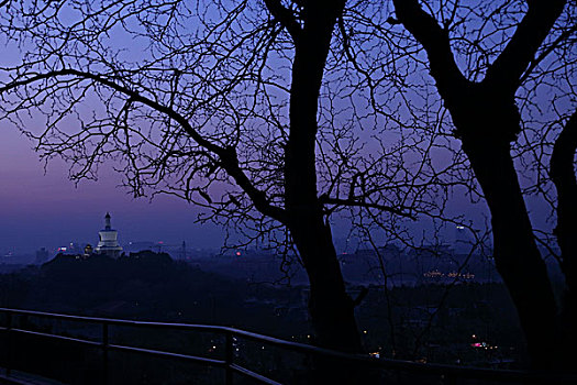 北京西城区北海公园白塔夜景