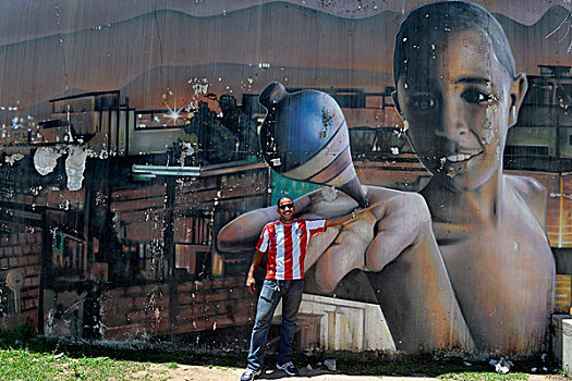 男人,正面,壁画,棚户区,里约热内卢,巴西,南美