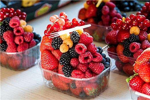 塑料盒,新鲜,健康,水果,醋栗,草莓