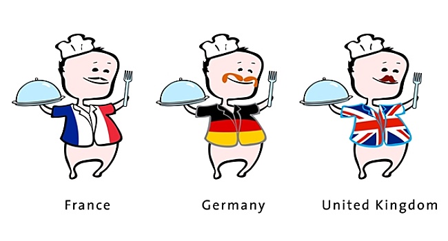 厨师,餐馆,法国,德国,英国,矢量,插画