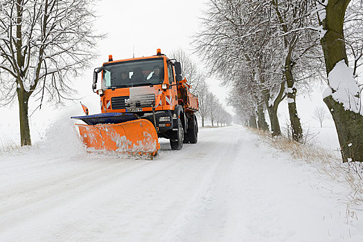 雪犁,雪,道路,冬天,服务,萨克森安哈尔特,德国,欧洲