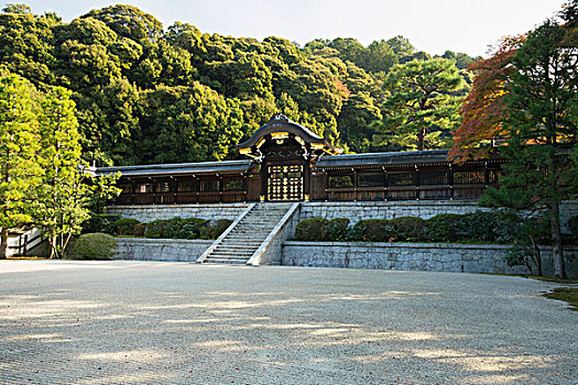 大,日本寺庙,木头,石墙,大门,石头,京都,日本