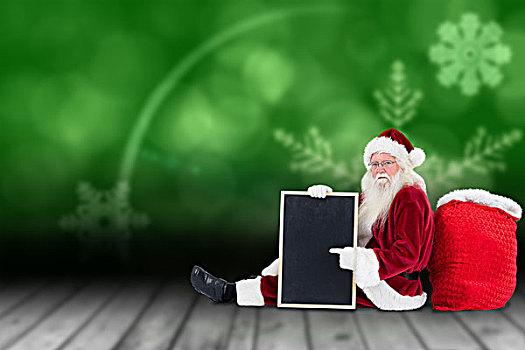 圣诞老人,坐,靠着,包,木板