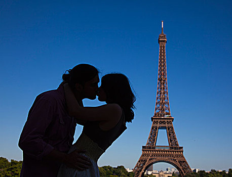 法国,亲吻,靠近,埃菲尔铁塔