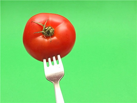 新鲜,西红柿,叉子,绿色背景