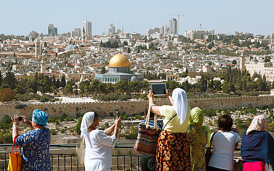 女人,照片,穹顶,石头,寺庙,老城,天际线,耶路撒冷,以色列
