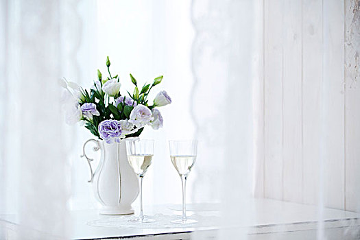 特写,葡萄酒杯,花,花瓶