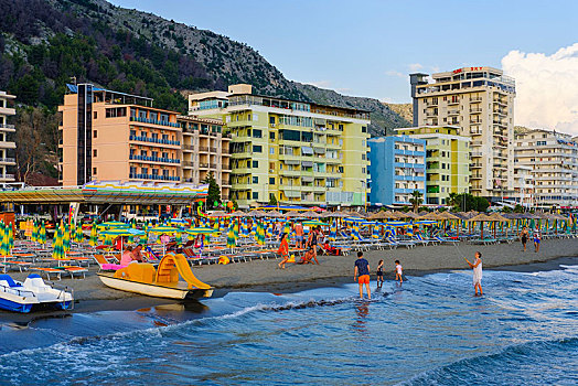 酒店,海滩,亚德里亚海,阿尔巴尼亚,欧洲