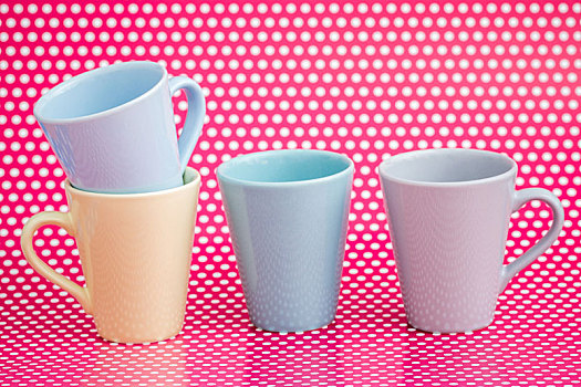 彩色,咖啡杯,粉色背景,白色,圆点