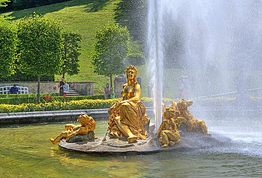 金色,雕塑,多,喷泉,花园,花坛,城堡,林德霍夫堡,艾塔,阿尔卑斯山,上巴伐利亚,巴伐利亚,德国,欧洲