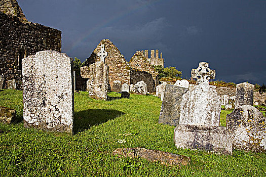 仰视,墓碑,墓地,教堂,蒂珀雷里郡,爱尔兰