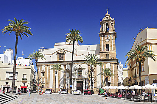 圣地亚哥,教堂,街边咖啡,大教堂广场,卡迪兹,安达卢西亚,西班牙,西欧