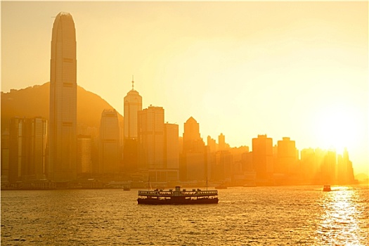 香港,重,烟雾,阳光