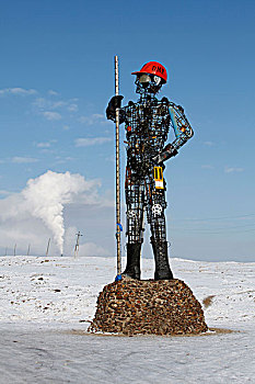 铁,男人,雕塑,矿,蒙古,亚洲