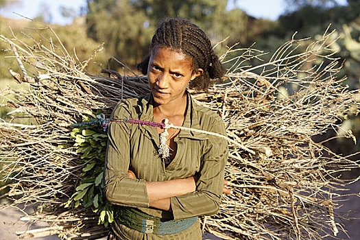 埃塞俄比亚,拉里贝拉,女孩,木柴