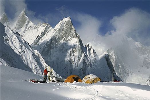 营地,风暴,麦特尔峰,喀喇昆仑山,巴基斯坦