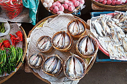 鱼肉,辣椒,市场,万象,老挝,亚洲