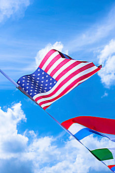 美国国旗,旗帜,卢森堡,蓝色,夏日天空