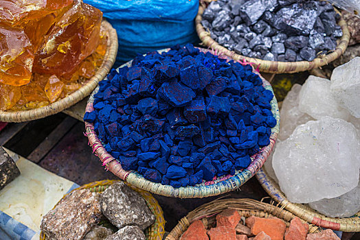 靛蓝,彩色,颜料,集市,玛拉喀什,摩洛哥,非洲