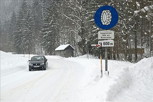 交通标志,雪,链子,施蒂里亚,奥地利