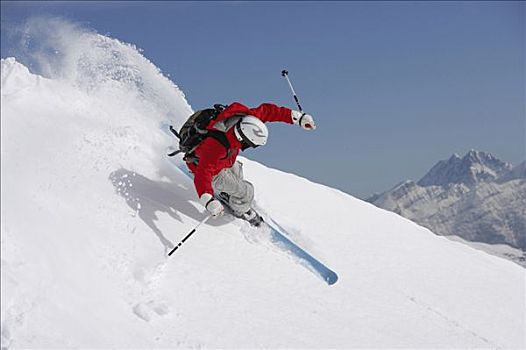 奥地利,男人,滑雪,山,斜坡