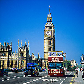 观光,游客,旅游巴士,黑色,出租车,威斯敏斯特桥,议会大厦,威斯敏斯特宫,大本钟,伦敦,英格兰,英国