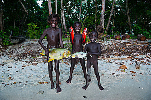 男孩,展示,鱼,抓住,泻湖,所罗门群岛,太平洋
