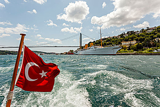 游艇,土耳其,旗帜,桥,博斯普鲁斯海峡,伊斯坦布尔