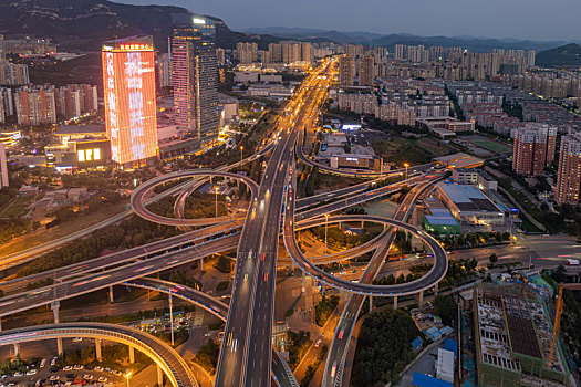 航拍济南城市夜景