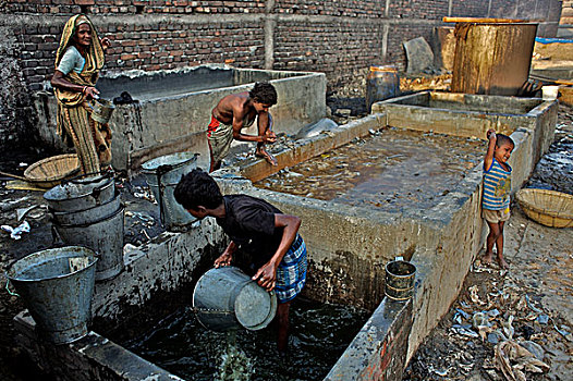 孩子,劳工,胶,工厂,区域,达卡,城市,孟加拉,十二月,2007年
