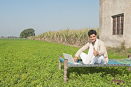 农民,笔记本电脑,土地,印度