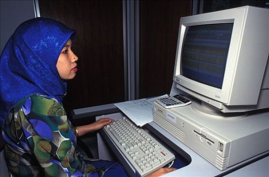 槟城,穆斯林,女人,工作,电脑