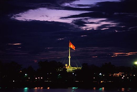 越南,色调,旗帜,夜晚,香水,河