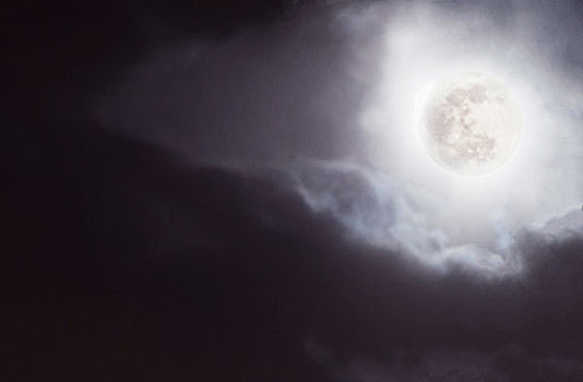 满月,夜空,云