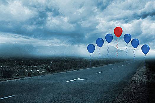 气球,高处,道路