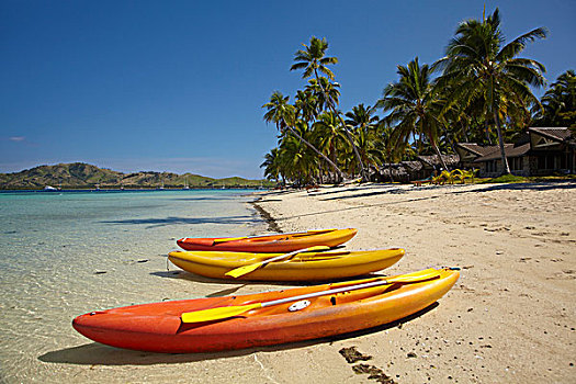 皮划艇,海滩,种植园,岛屿,玛玛努卡群岛,斐济,南太平洋