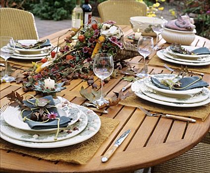 秋天,桌饰,许多,枸子属植物,花环