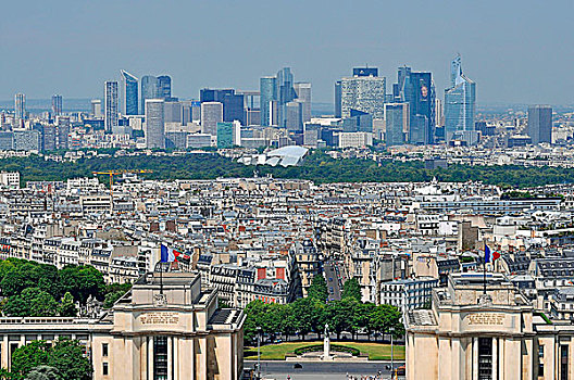 市区,摩天大楼,埃菲尔铁塔,拉德芳斯,上塞纳省,巴黎,法兰西岛,法国,欧洲