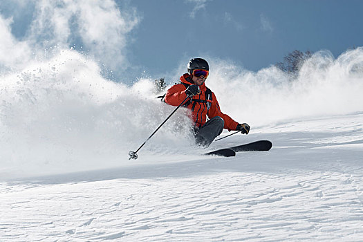 男性,滑雪,山坡,仰视,隆河阿尔卑斯山省,法国