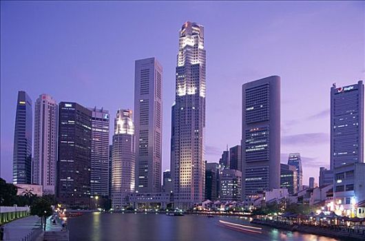 城市天际线,金融区,克拉码头,新加坡河,夜景,新加坡