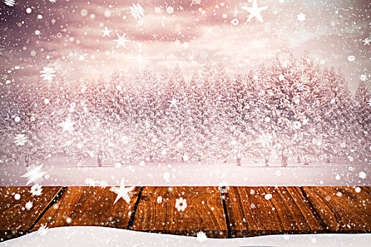 合成效果,图像,木桌子,冬天,雪景