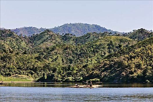 缅甸,河,漂浮,竹子,美景