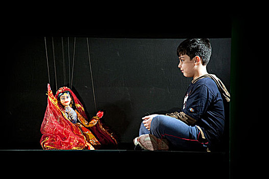 木偶,表演,长,跳舞,节日,剧院,孟加拉,学院,达卡,二月