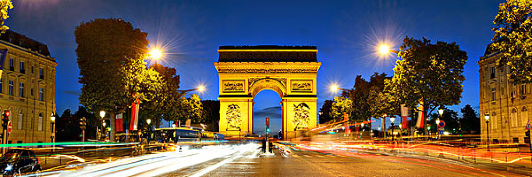 拱形,街道,风景,全景,夜晚,巴黎,法国